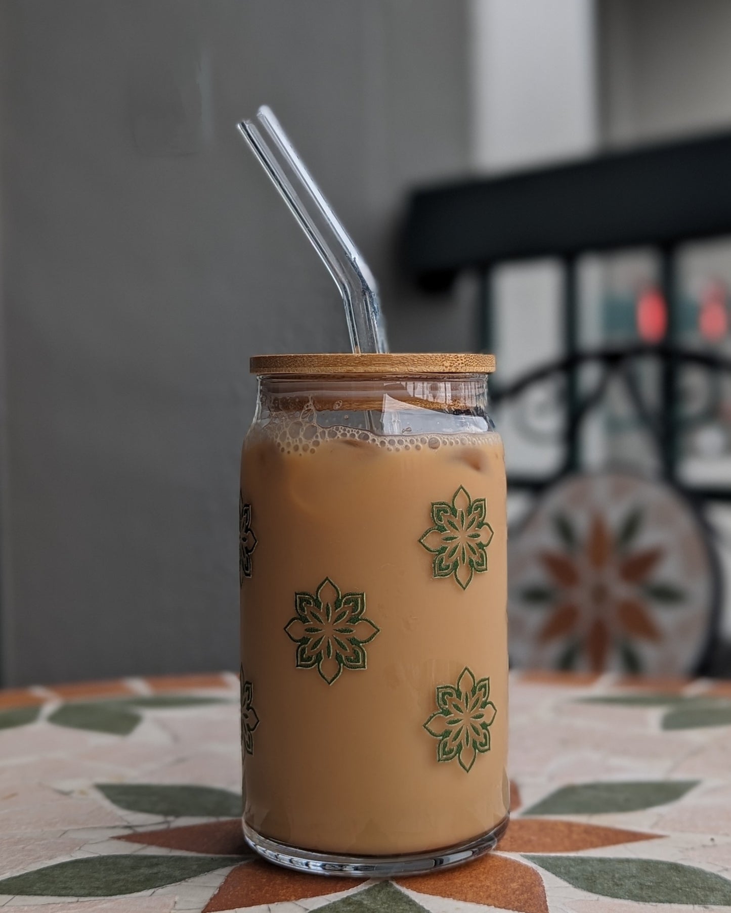 Green Floral Drinkware